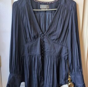 Anthropologie Deep-V Tunic Button Down Top